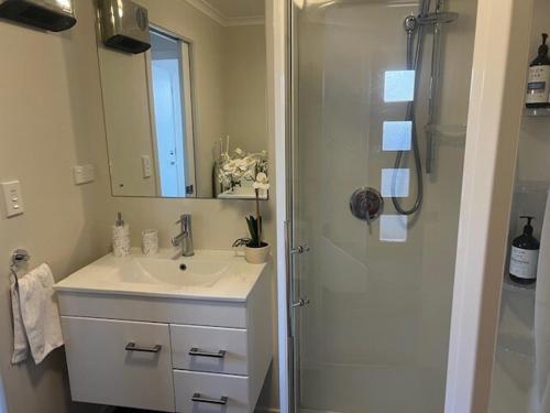 Ένα μπάνιο στο Quiet Central Dunedin Apartment & covered parking