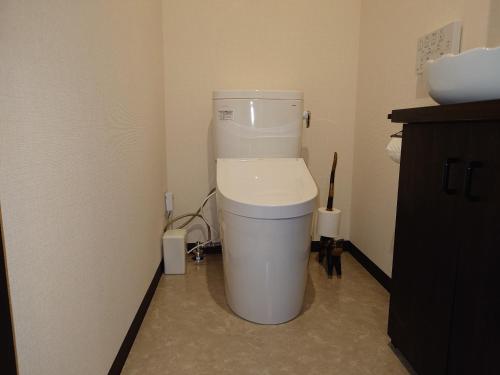 a bathroom with a toilet in the corner of a room at ゲストハウス長閑 in Toyooka