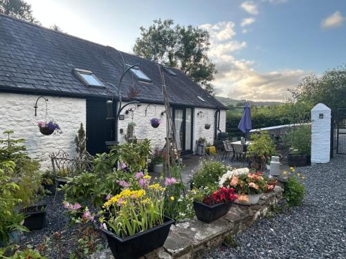 a cottage with a garden of flowers in front of it at The Old Milking Parlour in Llandovery
