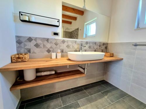 a bathroom with a sink and a mirror at Villa Rosea Domus ZadarVillas in Podlug