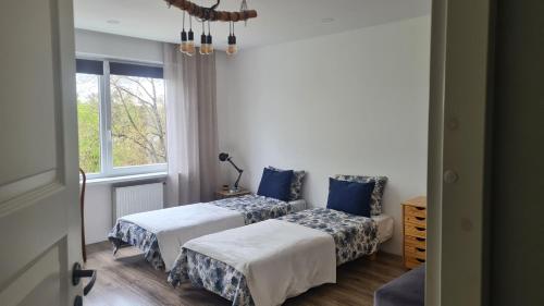 a bedroom with two beds and a window at Entire apartment in Valmiera, Latvia in Valmiera