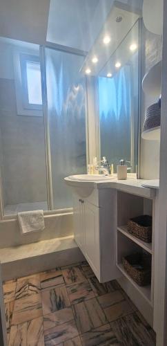 une salle de bain avec un lavabo et une grande fenêtre dans l'établissement Le Cozy Nest, à Alfortville