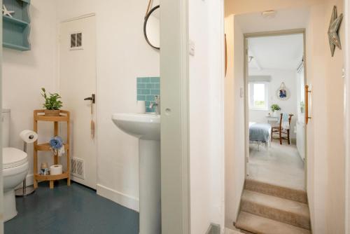 une salle de bain avec un lavabo et des toilettes dans l'établissement Thyme Cottage, à East Budleigh