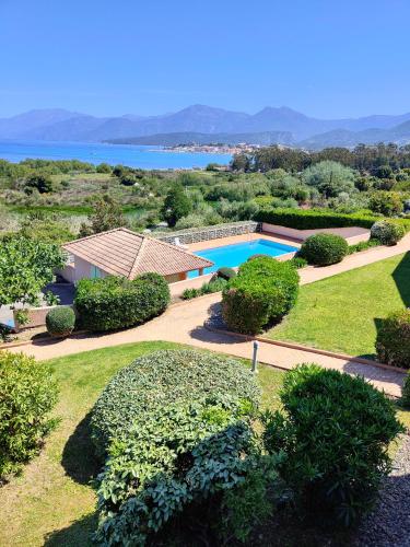 an aerial view of a yard with a swimming pool at Résidence Privée Suarella in Saint-Florent