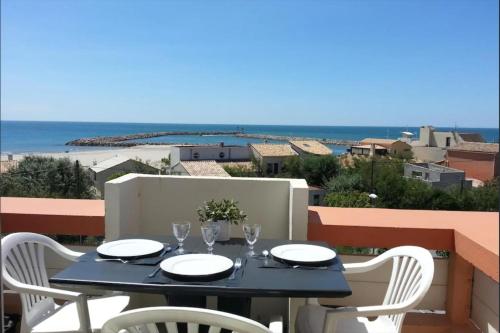 A balcony overlooking the sea