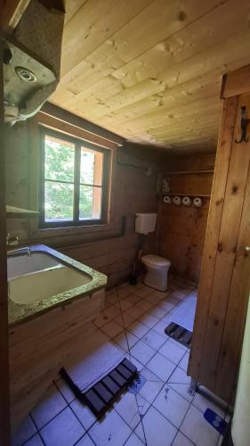 a bathroom with a tub and a toilet at Meissnitzerhütte in Schlögelberg
