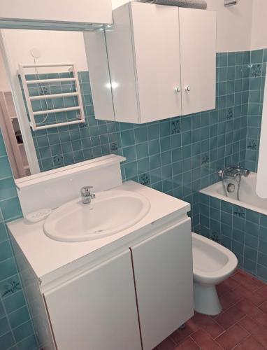a bathroom with a sink and a toilet at Spacieux T4 centre village in Guillaumes