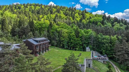 an aerial view of a house in the woods at Hotel SPA Dr Irena Eris Krynica Zdrój in Krynica Zdrój