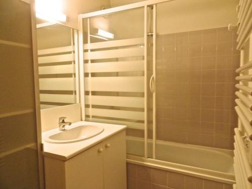 圣索林达尔沃Charmant appartement 4 personnes Centre station的带水槽和淋浴的浴室