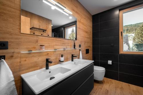 a bathroom with a sink and a mirror at Wellness apartmány BARTH Holiday in Dolní Morava