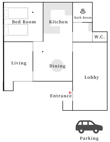 a floor plan of a house with a car at and farmクラインガルテン in Nirasaki