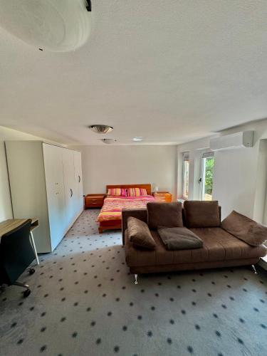 ヴィパーヴァにあるBožič Residenceのソファとベッドのあるリビングルーム