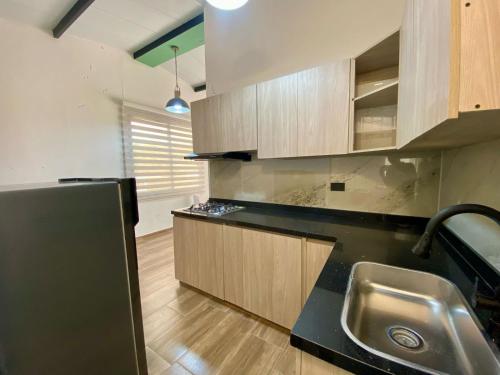 a kitchen with a sink and a counter top at Okios House Loft in Dosquebradas