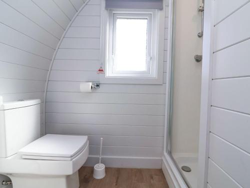 a bathroom with a toilet and a window at Starfish Rock in Bude