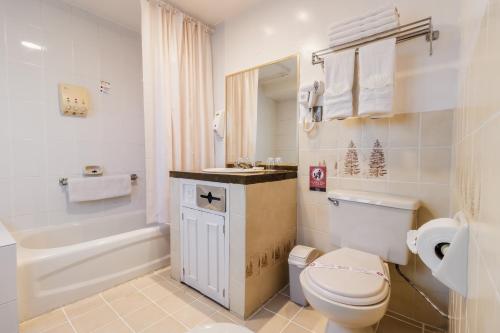 a white bathroom with a toilet and a sink at El Rey Palace Hotel in La Paz