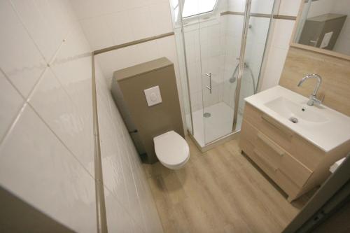 un baño con inodoro y lavabo en Bord de mer, en Le Grau-du-Roi