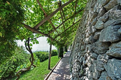 a stone wall with a tree lined path at Kemì Luxury Suites in Vietri sul Mare