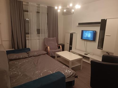 Una sala de estar con un sofá y un televisor. en City apartmant, en Tuzla