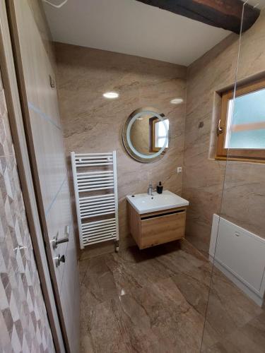 a bathroom with a sink and a mirror at Bakina kuća in Jasetići