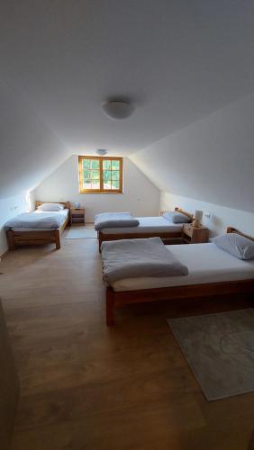 a room with four beds and a window at Bakina kuća in Jasetići