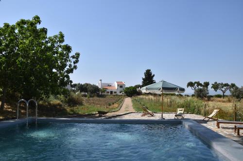 a swimming pool in a yard with a house in the background at Herdade Joana Dias by PortusAlacer in Arronches