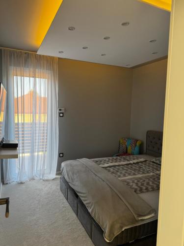 a bedroom with a large bed and a window at Belle Casa Villa in Debrecen