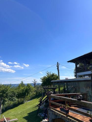 a view of a house with a view of a field at Conacul Fruntea cu ceru in Iloviţa