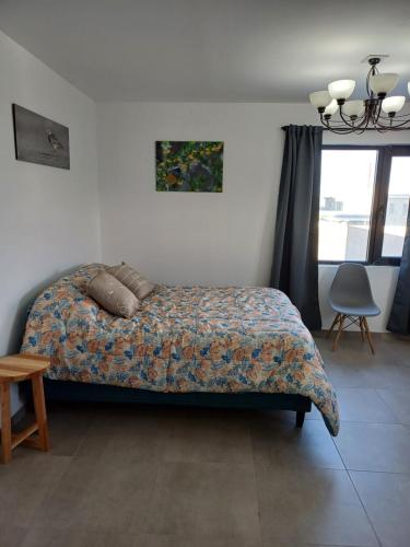 a bedroom with a bed with a comforter and a window at Brisa Marina in Río Grande