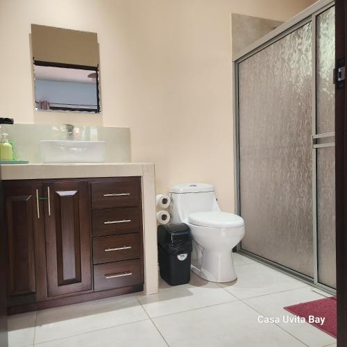 a bathroom with a toilet and a sink and a shower at Casa Uvita Bay in Uvita