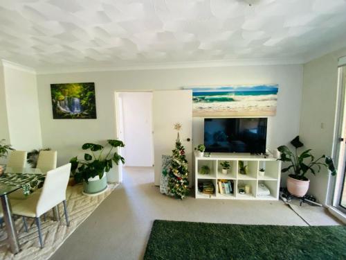 a living room with a flat screen tv and plants at Nico's unit Two bedrooms shared in Sydney