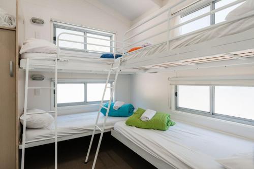 two bunk beds in a room with two windows at BIG4 Yarra Valley Park Lane Holiday Park in Healesville
