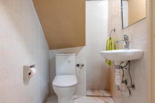 a bathroom with a toilet and a sink at Traditional Stone House in Vouni, Quiet Stay with Courtyard & BBQ in Vouni