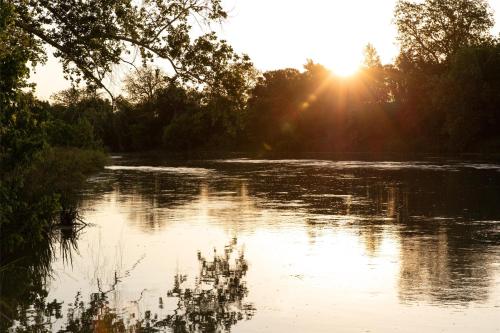 a river with the sun reflecting on the water at Hyatt Regency Lost Pines Resort and Spa in Cedar Creek