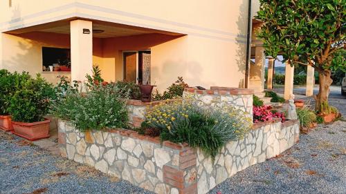 a retaining wall in front of a house with plants at A casa di Ilaria in Venturina Terme