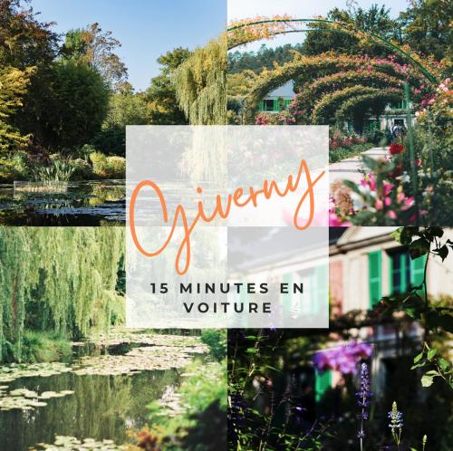 a collage of photos of a garden with a sign that reads everyday minutes at Le dôme en seine, proche Giverny in Moisson