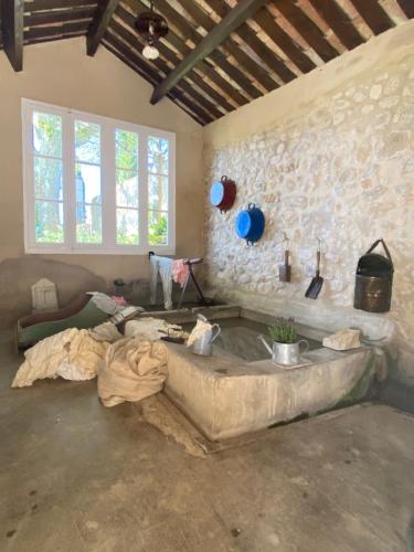 ル・ピュイ・サント・レパラードにあるDomaine Régineのバスタブ付きの部屋