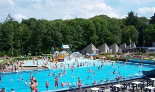 a large swimming pool with people in it at Luxury bungalow Woldzicht in Appelscha