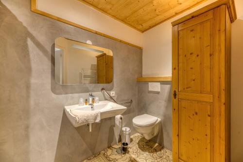 a bathroom with a sink and a toilet and a mirror at Chambre d'hôte Gite Passoud in Oz