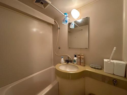 ein Badezimmer mit Waschbecken, Spiegel und Badewanne in der Unterkunft NewOpenSapporo TanukikojiShimaya Building403 in Sapporo