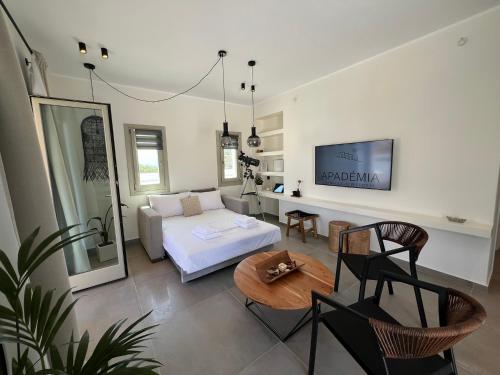 Μια τηλεόραση ή/και κέντρο ψυχαγωγίας στο Apademia Skyros Luxury Apartment