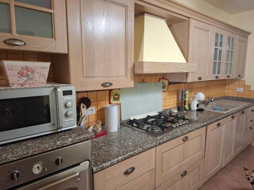 a kitchen with a microwave and a stove at Casa Antonia in Vecchiano
