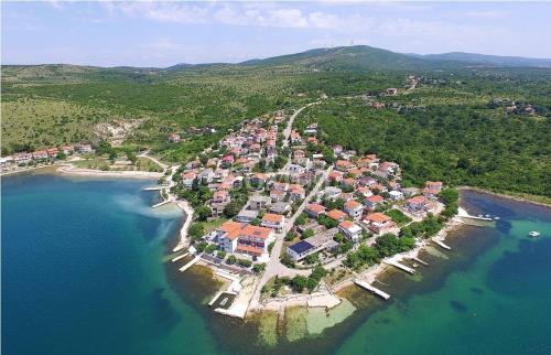 an aerial view of a small island in the water at Apartman Ivan in Kruševo