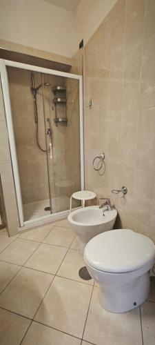 a bathroom with a toilet and a sink and a shower at Palazzo Cafarelli in Laureana Cilento
