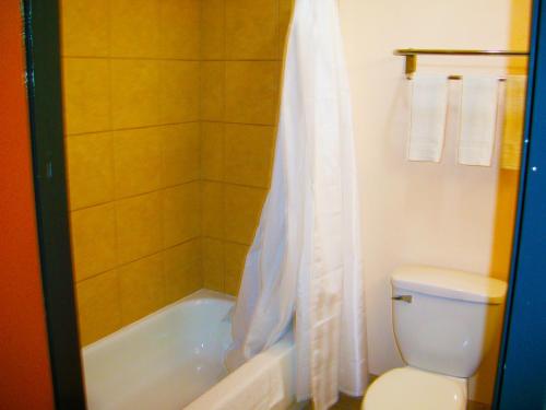 a bathroom with a tub and a toilet and a shower at Robinson Inn and Suites in Robinson