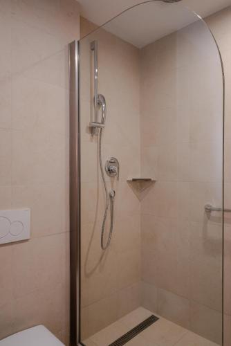 a shower stall with a shower head in a bathroom at Doubletree By Hilton Addis Ababa Airport in Addis Ababa
