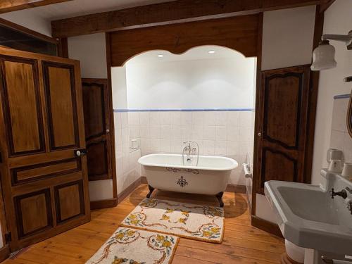 a bathroom with a tub and a sink at Le Bouffadou in Le Bouchet-Saint-Nicolas