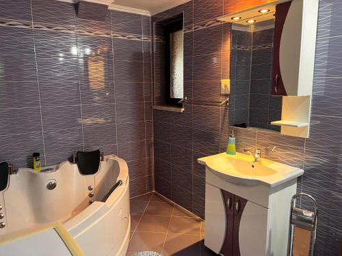 a bathroom with a tub and a sink and a bath tub at Vila Ovi Salin in Turda