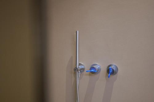 a door with a shower with a metal handle at Villa Amelia in Orta San Giulio