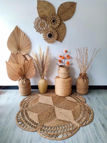 a group of potted plants sitting on a floor at Hoàng Nga 2 Homestay in Phan Thiet