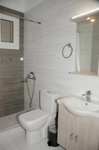 a bathroom with a toilet and a sink and a shower at Aegean View Villa in Loutraki